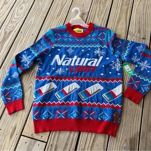 Tipsy Elves Natty Light ugly Christmas sweater NWT M